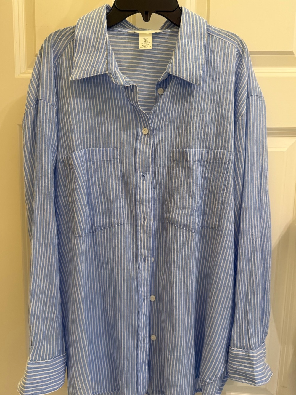 Blue and White Striped Womens Button-Up Shirt